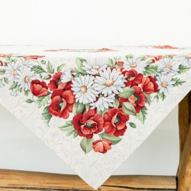 Față de masă elegantă din goblen spaniol cu maci și margarete 96x100 cm - Img 3