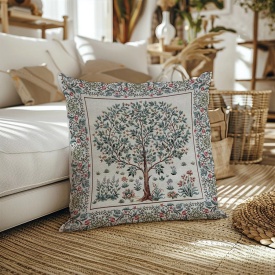 Față de pernă decorativă în stil William Morris cu fond gri 45x45 cm - Img 2
