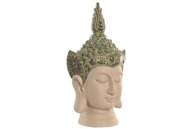 Figurină decorativă elegantă cap Buddha / Shiva cu accente verzi