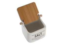 Recipient decorativ pentru sare din ceramică și bambus - Img 2