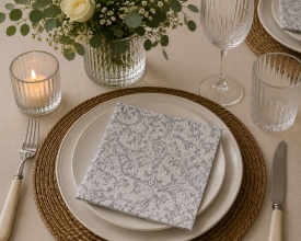 Șervețel decorativ mare de masă Elegance Damask White/Silver