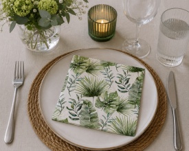 Șervețel decorativ mare de masă Jungle Leaves white