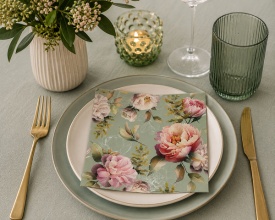 Șervețel decorativ mic de masă Peonies Composition Green