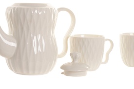 Set cafea/ceai elegant din porțelan în relief cu suport din bambus maro închis - Img 4
