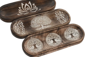 Suport decorativ lemn bețișoare parfumate design Copacul Vieții & Lotus stil boho