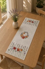 Traversă de masă Goblen cu Maci și Lavandă 37x100 cm