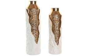 Vază mică decorativă auriu cu alb elegant cu efect texturat