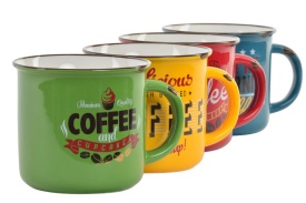Cană cafea mare Coffee din porțelan cu design retro colorat