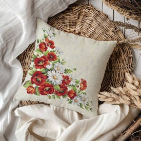 Față de pernă decor elegant din goblen spaniol cu maci și margarete 45x45 cm