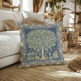 Față de pernă decorativă în stil William Morris cu fond albastru 45x45 cm