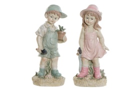 Figurine decorative grădinari, băiețel sau fetiță în design rustic și vesel