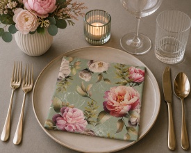 Șervețel decorativ mare de masă Peonies Composition Green
