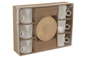 Set cafea cu farfurioare din bambus design modern, alb elegant - Img 2