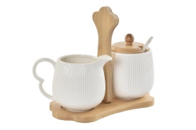 Set elegant zaharniță și recipient lapte din ceramică cu suport bambus