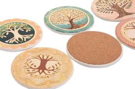 Suporturi elegant pentru pahare din ceramică cu Copacul Vieții - Img 2