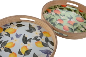 Tavă decorativă design mediteranean elegant din MDF cu model lămâie sau portocală