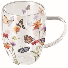 Cană sticlă perete dublu Butterfly Garden
