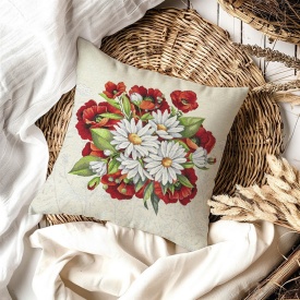 Față de pernă decorativă din goblen spaniol cu maci și margarete 45x45 cm