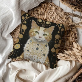 Față de pernă decorativă Goblen „Klimt” cu pisică 45x45 cm