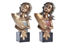 Figurină decorativă fetiță cu vază auriu design artistic și elegant