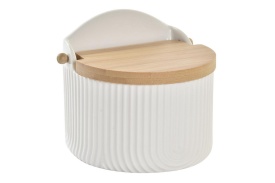 Recipient depozitare sare din ceramică cu capac din bambus design modern