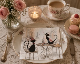 Șervețel decorativ mare de masă Cats in Paris