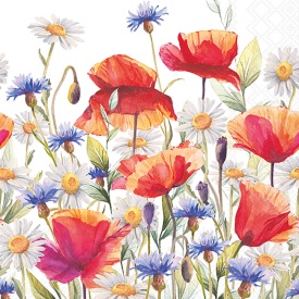 Șervețel decorativ mare de masă Poppies & Cornflowers White - Img 2