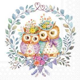 Șervețel decorativ mic de masă Owl Couple in Love - Img 2