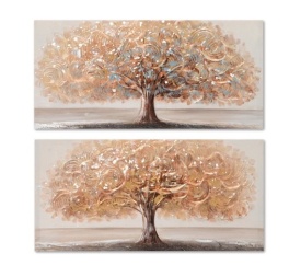 Tablou elegant decorativ canvaș în relief cu arbori în culori bej maro gri