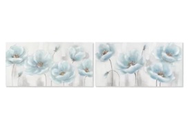 Tablou elegant pictat în relief cu flori de culoare albastru pastel