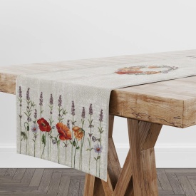 Traversă de masă Goblen cu Maci și Lavandă 44x140 cm