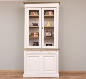 Biblioteca cu vitrina living Provance 4 usi si 2 sertare, 120 cm