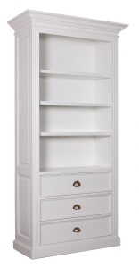 Biblioteca Harmony lemn masiv alb cu 3 sertare, 110 cm - Img 3