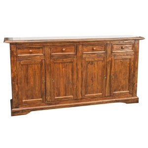 Bufet Artisan cu 4 usi si 4 sertare, nuc antichizat, lemn masiv tei, 202 cm