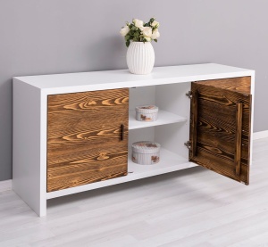 Bufet cu 3 usi Ohanna, lemn masiv + mdf, 180 x 50 x 78 cm - Img 2