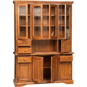 Bufet cu vitrina Artisan finisaj nuc antichizat, lemn masiv tei, 156 cm - Img 3