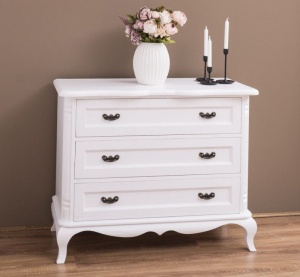 Comoda cu 3 sertare Shabby Provance alba lemn masiv 110 cm