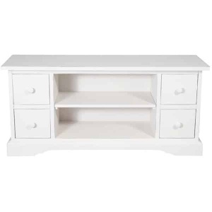 Comoda TV Artisan cu 4 sertare alb antichizat, lemn masiv tei, 129 cm - Img 5