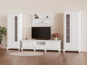 Comoda TV Bella Duo lemn masiv alb unt, 250 x 45 x 55 cm - Img 3