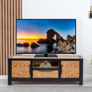 Comoda TV Brassil cu 2 usi si 1 sertar Lemn masiv + pal negru