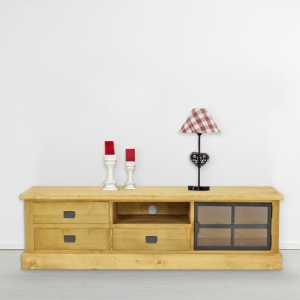 Comoda TV IronWood 200 cm, 3 sertare si 1 usa lemn masiv - Img 3