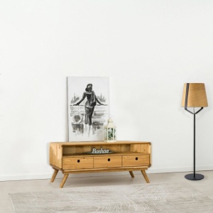 Comoda TV Skandi cu 3 sertare din Lemn masiv, 100 x 40 x 50 cm