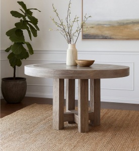 Masa rotunda masiva Minna din lemn de stejar + microciment 152 x 76 cm