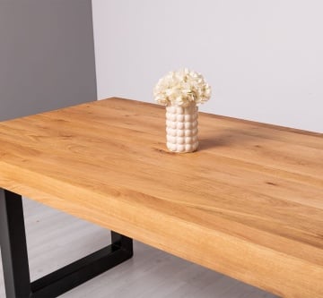 Masa Stejar Masiv Indiana cu picior metal-U, 180 cm, 210 cm sau 240 x 100 cm - Img 3