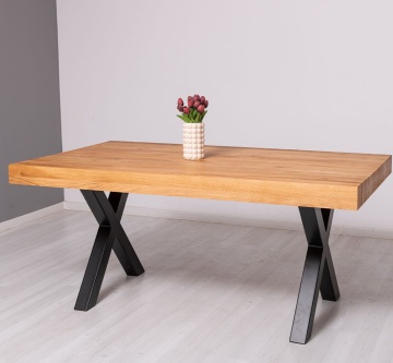 Masa Stejar Masiv Indiana cu picior metal- X, 180 cm, 210 cm sau 240 x 100 cm