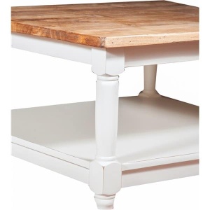 Masuta de living Artisan lemn masiv tei, alb + natur antichizat, 70 cm - Img 3