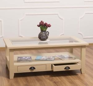Masuta living Provance cu blat din sticla si 2 sertare lemn masiv 120 cm - Img 3