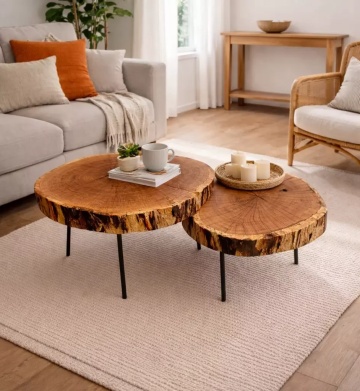Masute rotunde de living Ana-Maria lemn masiv stejar, 50/60 cm