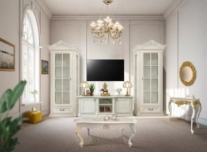 Set de mobila living Imperial Lux model Serenata Alb, 2 vitrine si comoda TV - Img 3