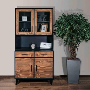 Set mobila dining Nouvelle din 3 piese, lemn masiv si mdf negru - Img 2